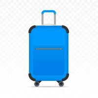 Blau Reise Plastik Koffer mit Räder realistisch auf Weiß Hintergrund. Vektor Lager Illustration.