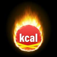 Kilokalorie Emblem, kcal die Ermäßigung. Null Kalorien Diät Programm Verpackung. Vektor Lager Illustration