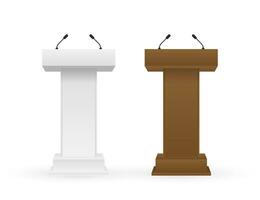 vit och brun podium tribun talarstol stå med mikrofoner. vektor stock illustration