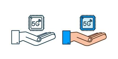 5g esim inbäddad sim kort med händer ikon symbol begrepp. ny chip mobil cellulär kommunikation teknologi. vektor stock illustration