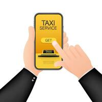 skaffa sig en taxi. taxi baner. uppkopplad mobil Ansökan beställa taxi service horisontell illustration. vektor stock illustration