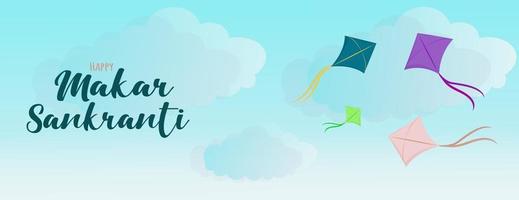 Happy Makar Sankranti Banner Hintergrunddesign mit bunten Drachen vektor