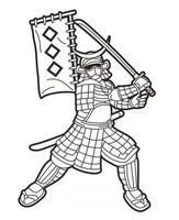 Samurai-Krieger Ronin mit Schwert und Flagge vektor