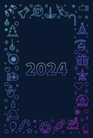 glücklich Neu 2024 Jahr linear farbig Rahmen - - Vektor Weihnachten Vertikale Illustration oder Banner