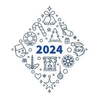 2024 fröhlich Weihnachten Diamant geformt Gliederung Banner - - Vektor glücklich 2024 Neu Jahr Illustration