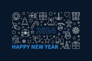 Lycklig ny år 2024 hälsning kort eller baner - vektor översikt horisontell illustration