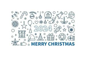 2024 fröhlich Weihnachten Konzept horizontal dünn Linie Weihnachten Banner - - Vektor Illustration