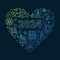 Neu 2024 Jahr dünn Linie Herz geformt farbig Banner. Vektor fröhlich Weihnachten Herz Poster
