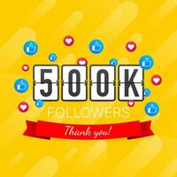 500k följare, tacka du, social webbplatser posta. tacka du följare congratulation kort. vektor stock illustration.