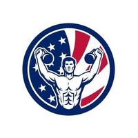 Gym Body mit Kettlebell USA Flagge Maskottchen Retro vektor