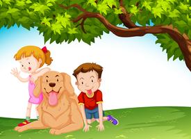 Barn och en hund i parken vektor