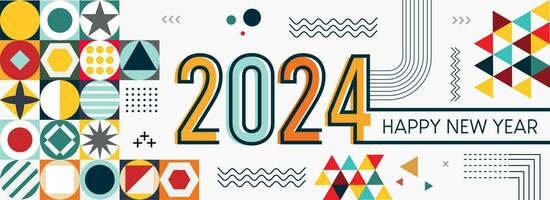 Neu Jahr 2024 Banner Design mit modern geometrisch abstrakt Hintergrund im retro Stil vektor