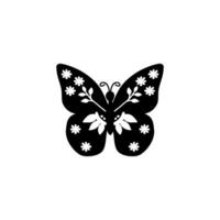 schön Schmetterling Silhouette mit Blumen und Blätter drucken vektor