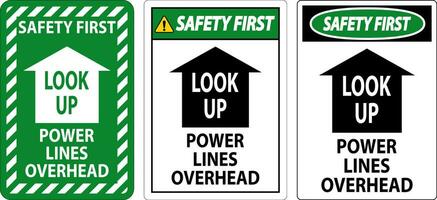 elektrisch Sicherheit Zeichen Vorsicht aussehen hoch, Leistung Linien Overhead vektor