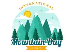 internationell berg dag vektor illustration på december 11 med bergen panorama, grön dal och träd i platt tecknad serie bakgrund design