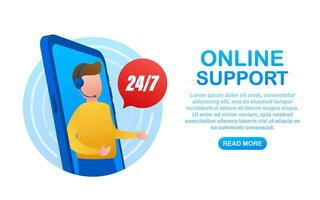 Kunde Bedienung 24 7. Anruf Center Landung Buchseite. online Unterstützung Center, Hilfe. Vektor Lager Illustration