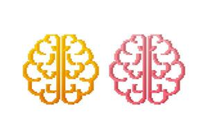pixel konst vektor rosa och gul hjärna på vit bakgrund. vektor stock illustration.
