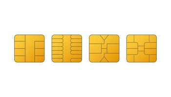 mobil cellulär telefon sim kort chip uppsättning isolerat på vit bakgrund. vektor stock illustration