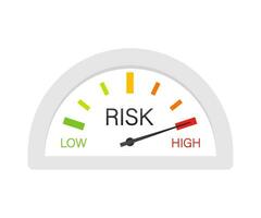 risk ikon på hastighetsmätare. hög risk meter. vektor stock illustration