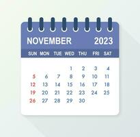November 2023 Kalender Blatt. Kalender 2023 im eben Stil. Vektor Illustration