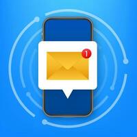 Email Benachrichtigung Konzept. Neu Email auf das Clever Telefon Bildschirm. Vektor Lager Illustration