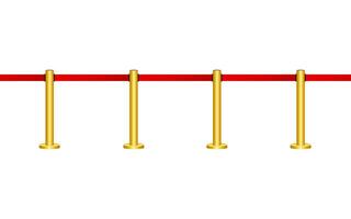 gyllene barrikad med röd rep isolerat på vit bakgrund. vektor illustration.