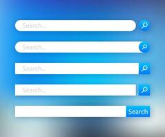 uppsättning Sök bar vektor element design, uppsättning av Sök lådor ui mall isolerat på blå bakgrund. vektor illustration.