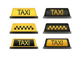 Taxi eben Dach unterzeichnen. Symbol einstellen Taxi Zeichen auf Blau Hintergrund. Taxi Zeichen auf das Dach von Wagen. Vektor Illustration