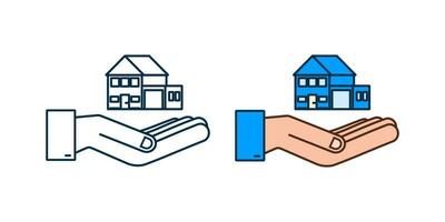 Geschäftsleute Hand halten ein Haus. Zuhause Vermietung, Eigentum, echt Nachlass Konzept. Vektor Illustration. Technologie Konzept