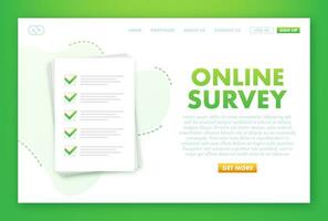 online Umfrage, Checkliste, Fragebogen Symbol. Laptop, Computer Bildschirm. Feedback Geschäft Konzept Vektor Illustration