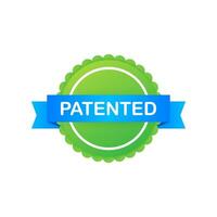 Grün patentiert Etikette auf Blau Band auf Weiß Hintergrund. Vektor Illustration.