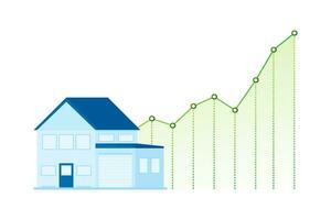illustration med hus pris upp för begrepp design. vinst tillväxt framsteg. företag begrepp. företag Graf vektor