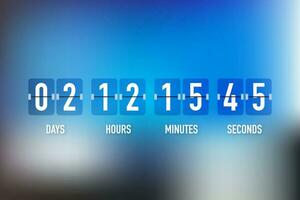 Vektor Countdown Uhr Zähler Timer. ui App Digital Anzahl Nieder Kreis Tafel Meter mit Kreis Zeit Kuchen Diagramm. Anzeigetafel von Tag, Stunde, Protokoll und Sekunden zum Netz Seite Kommen bald Veranstaltung Vorlage