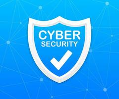Cyber Sicherheit Vektor Logo mit Schild und prüfen markieren. Sicherheit Schild Konzept. Internet Sicherheit. Vektor Illustration.