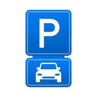 Vorlage mit Blau Parken. Logo, Symbol, Etikett. Parkplatz auf Weiß Hintergrund. Netz Element. Vektor Lager Illustration