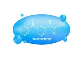 Dexketoprofen Konzept chemisch Formel Symbol Etikett, Text Schriftart Vektor Illustration.