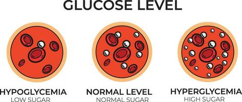 Glucose Blut Zucker prüfen. Hypoglykämie oder Hyperglykämie Insulin Diabetes Diagramm Symbol. vektor