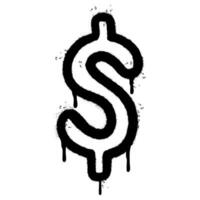 spray målad graffiti dollar ikon sprutas isolerat med en vit bakgrund. graffiti klocka ikon med över spray i svart över vit. vektor