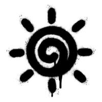 spray målad graffiti solsken ikon sprutas isolerat med en vit bakgrund. graffiti Sol sommar väder symbol med över spray i svart över vit. vektor