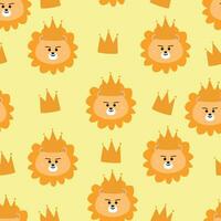 nahtlos Muster von süß Löwe mit ein Krone auf seine Kopf zum Stoff Drucke, Textilien, Geschenk Verpackung Papier. bunt Vektor zum Kinder, eben Stil