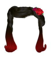 kvinnors lockigt hårstrån med flower.red rosa.svart färger. vektor