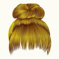Brötchen Haare mit Franse hell Gelb Farben . Frauen Mode Schönheit Stil . vektor