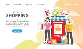 online shopping, online leverans servicekoncept, vektor illustration