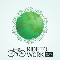 Reiten zu Arbeit Tag Design Vorlage gut zum Feier Verwendung. Fahrrad Vektor Bild. Grün Globus Design. Vektor eps 10. eben Design.