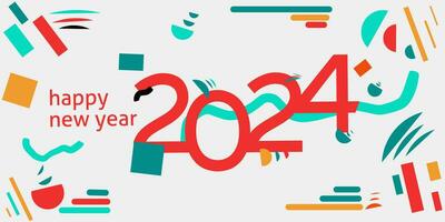 2024 Neu Jahr Feier Banner Design mit modern abstrakt geometrisch Hintergrund im retro Stil dekoriert mit bunt Formen vektor