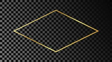 Gold glühend Rhombus gestalten Rahmen isoliert auf dunkel Hintergrund. glänzend Rahmen mit glühend Auswirkungen. Vektor Illustration.