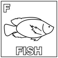 Färbung Buch zum Kinder. Alphabet f Fisch. Vektor Illustration. Kinder Färbung Seite mit ein Bild von ein Fisch zum Tier Anerkennung und das Brief f