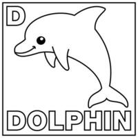 Färbung Buch zum Kinder. Alphabet d Delfin. Vektor Illustration. Kinder Färbung Seite mit ein Bild von ein Delfin zum Tier Anerkennung und das Brief d