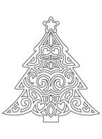 jul träd med gåvor. svart och vit vektor illustration för färg bok
