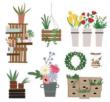 växtinredning och växter i blomsterbutik. vektor
